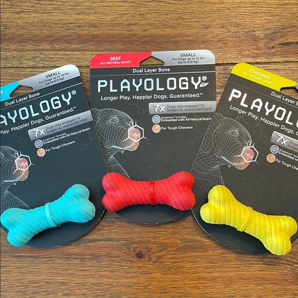 Playology Scented Dog Toys | Beef / Chicken / Peanut Butter | Small Dog Bone - Picture 1 of 5